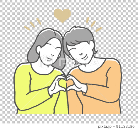 Women of the same sex who make heart marks by hand 91158186