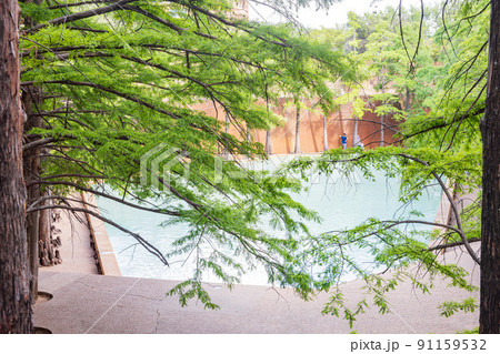 Overcast view of the Water Gardens 91159532