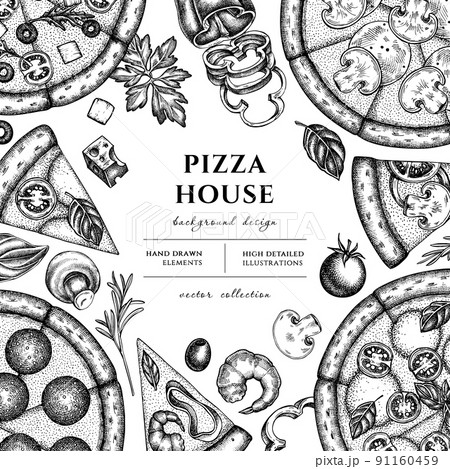 Pizza Hand Drawn Illustration Design のイラスト素材