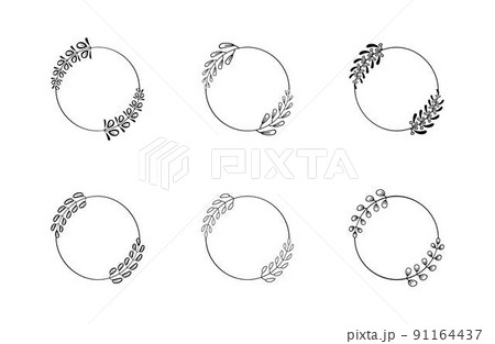 Laurels round border vector set. Set of different linear circle laurel leaves. Wheat and olive wreaths for victory, triumph. 91164437