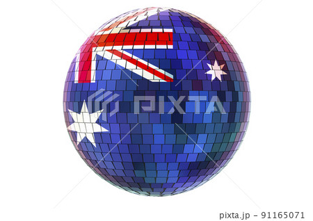 Mirror disco ball with Australian flag, 3D rendering 91165071