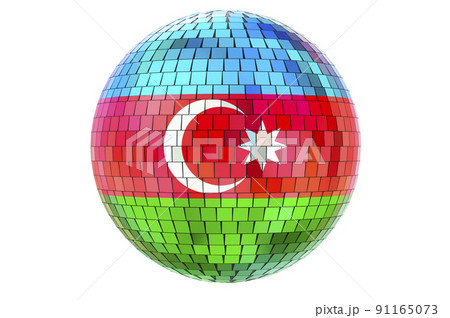 Mirror disco ball with Azerbaijani flag, 3D rendering 91165073