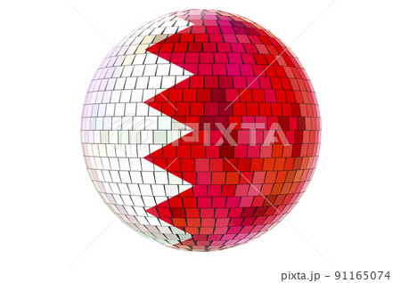 Mirror disco ball with Bahraini flag, 3D rendering Mirror disco ball with Bahraini flag, 3D rendering 91165074