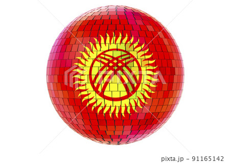 Mirror disco ball with Kyrgyz flag, 3D rendering 91165142