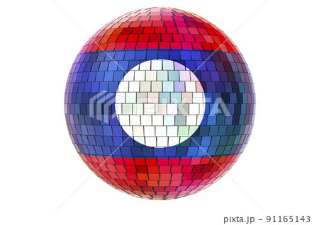 Mirror disco ball with Laotian flag, 3D rendering 91165143