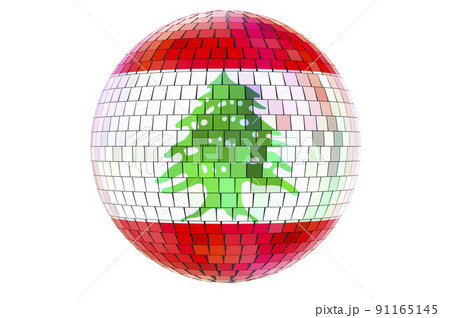 Mirror disco ball with Lebanese flag, 3D rendering 91165145