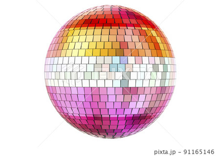 Mirror disco ball with lesbian flag, 3D rendering 91165146