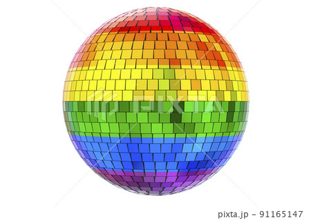 Mirror disco ball with LGBT flag, 3D rendering Mirror disco ball with LGBT flag, 3D rendering 91165147