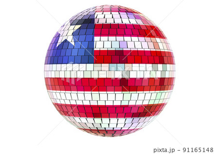 Mirror disco ball with Liberian flag, 3D rendering 91165148