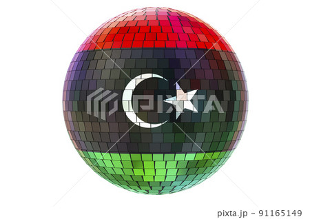 Mirror disco ball with Libyan flag, 3D rendering 91165149