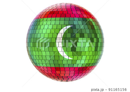 Mirror disco ball with Maldivian flag, 3D rendering 91165156