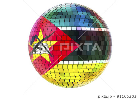 Mirror disco ball with Mozambican flag, 3D rendering 91165203