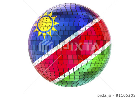 Mirror disco ball with Namibian flag, 3D rendering Mirror disco ball with Namibian flag, 3D rendering 91165205