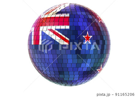 Mirror disco ball with New Zealand flag, 3D rendering 91165206