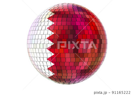 Mirror disco ball with Qatari flag, 3D rendering Mirror disco ball with Qatari flag, 3D rendering 91165222