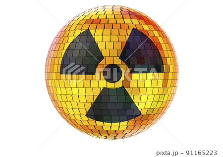 Mirror disco ball with radiation symbol, 3D rendering 91165223