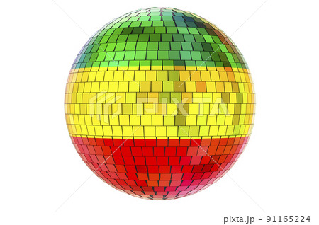 Mirror disco ball with Rastafarian flag, 3D rendering Mirror disco ball with Rastafarian flag, 3D rendering 91165224
