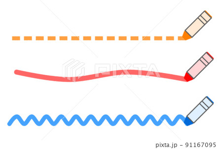 くれよんでクネクネしたアンダーラインを描くイラスト 91167095