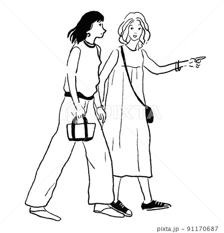 二人　歩く　女性　女友達　ショッピング 91170687