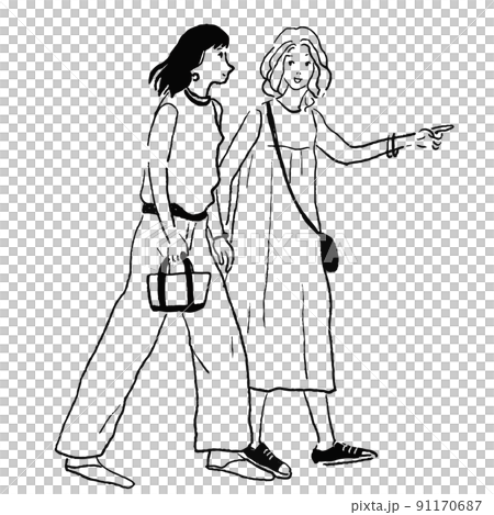 二人　歩く　女性　女友達　ショッピング 91170687