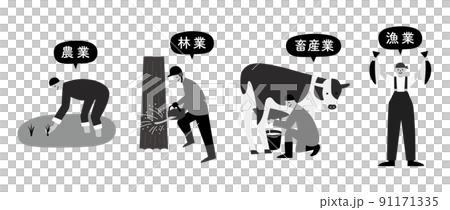 農業、林業和漁業男性黑白單色插圖 91171335