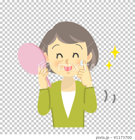 イラスト素材:シニア女性の肌荒れが改善され笑顔になった姿 イラスト素材:シニア女性の肌荒れが改善され笑顔になった姿 91173700