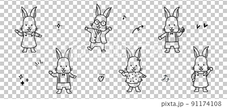 Rabbit in various poses 91174108
