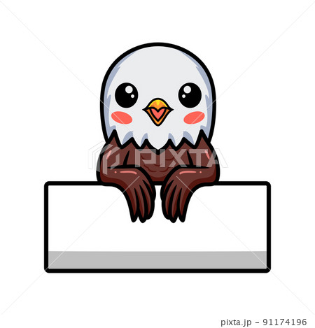 Cute little eagle cartoon with blank sign 91174196