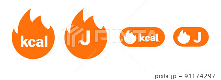 Energy fat burn kcal fire icon. Kilocalorie hot logo vector weight fitness flame graphic icon 91174297