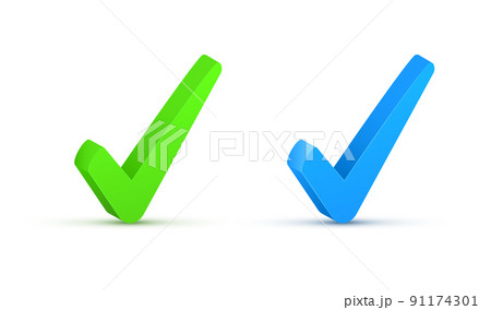 3d checkmark tick icon. Checklist success button correct agree app 3d blue green icon 91174301
