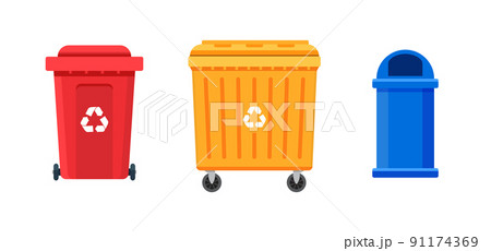 Trash container bin icon. Garbage can metal recycle basket box for trash waste symbol 91174369