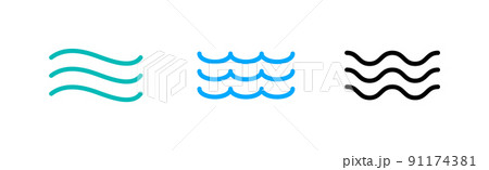 Water wave logo icon vector set. Line marine summer water wave beach simple surf icon. 91174381