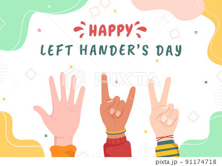 International Left Handers Day Celebration with her Left Hand Raised on the August in Cartoon Style Background Illustration 91174718
