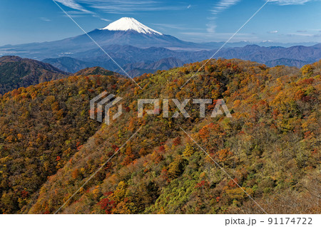 紅葉の丹沢・鍋割山と富士山 91174722