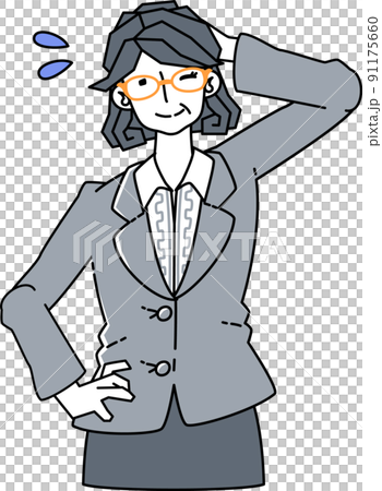 Illustration of a woman in a suit who is deceived with a shy smile Illustration of a woman in a suit who is deceived with a shy smile 91175660