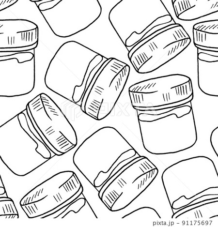 Seamless pattern jar of paint. Line art. Isolated on a white background. For your design. Seamless pattern jar of paint. Line art. Isolated on a white background. For your design. 91175697