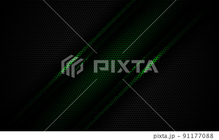 Abstract green line slash dynamic light shadow on dark grey mesh design modern futuristic technology background vector 91177088