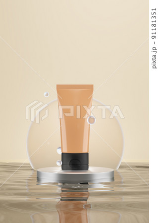 3D render cosmetic modelling in podium and water background abstract content 3D render cosmetic modelling in podium and water background abstract content 91181351