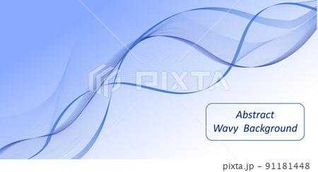 Blue wave background. Dynamic swirl swoosh, blue flowing water wave, undulate air wind veil. Modern trendy design for banner decoration. Vector illustration 91181448