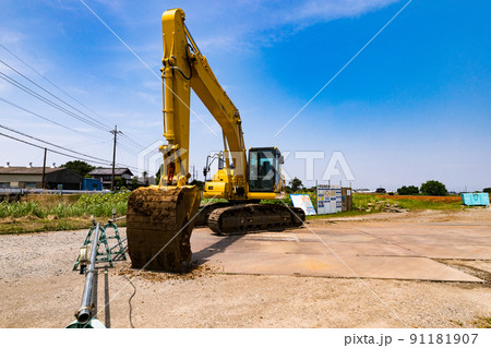 工事現場　重機パワーショベル 91181907