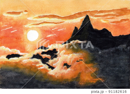 夕焼けの槍ヶ岳 (木村秀峰画伯) 夕焼けの槍ヶ岳 (木村秀峰画伯) - メルカリ