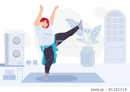 Happy dancing fat girl. cover dance, fat women dancers. Exciting music party, cartoon characters Vector illustration. Happy dancing fat girl. cover dance, fat women dancers. Exciting music party, cartoon characters Vector illustration. 91182719