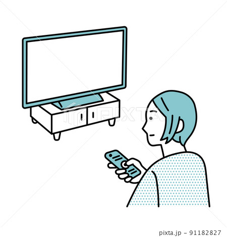 テレビを見る女性のイラスト テレビを見る女性のイラスト 91182827