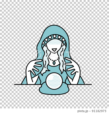 Illustration of a suspicious fortune teller 91182973