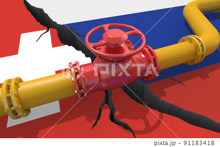 Gas pipeline between Russia and Switzerland. 3d illustration 91183418