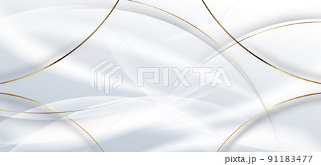 Abstract 3d white background with gold lines curved wavy sparkle with copy space for text. Luxury style template design. 91183477