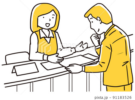 受付で説明を受ける男性 91183526