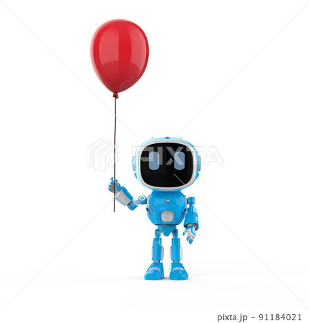 cute and small artificial intelligence assistant robot with red balloon 91184021