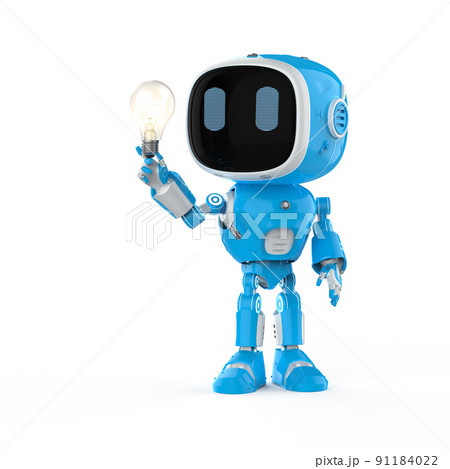 cute and small artificial intelligence assistant robot with light bulb cute and small artificial intelligence assistant robot with light bulb 91184022