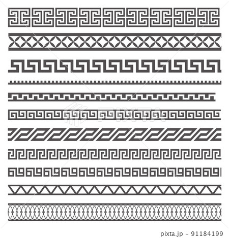 Greek style seamless frames. Geometric border set. Vector ornament pattern. Mediterranean decor elements. 91184199